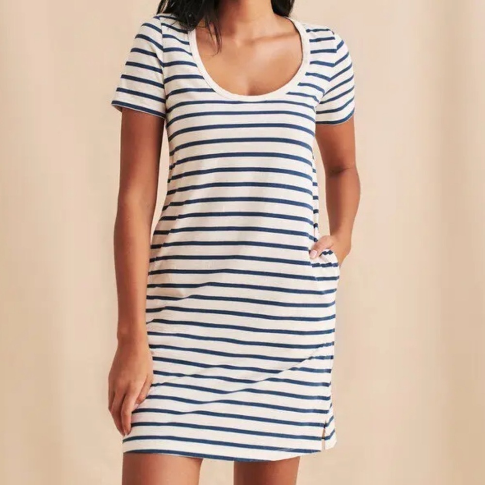 Faherty | Striped Merritt Scoop Neck Dress Pockets Cotton Lightweight Beachy